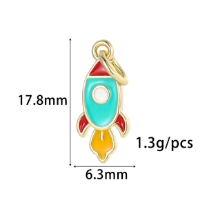 Colorful 14K gold plated rocket pendant charm for DIY jewelry 17.8mm by 6.3mm