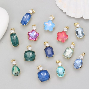 14K Vergoldeter Kupfer Zirkonia Anhänger DIY Schmuckherstellung Zubehör Geometrische Stern Blume Oval Halskette Anhänger