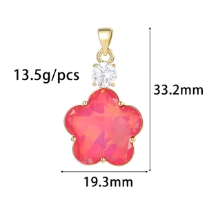 Vergoldeter Blumenanhänger mit rosa Edelstein und Zirkonia inklusive Maßangaben
