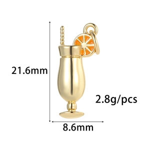 Cocktail glass charm with enamel orange slice detail, dimensions 21.6mm x 8.6mm