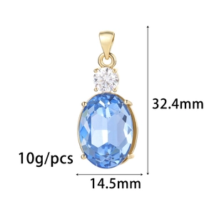 Vergoldeter ovaler blauer Zirkon-Anhänger mit 32,4mm Höhe und 14,5mm Breite Details