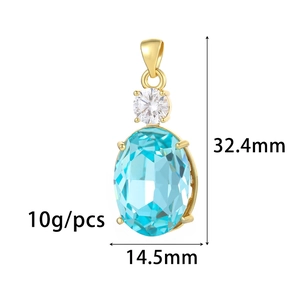 Vergoldeter ovaler blauer Zirkon Stern Anhänger mit Maßen 32,4mm mal 14,5mm