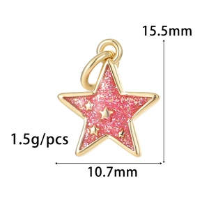 Pendentif étoile rose pailleté avec cadre doré et dimensions pour bijoux DIY