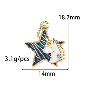 Pendentif licorne étoile en émail bleu foncé blanc doré pour création de bijoux