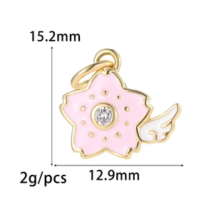 Pendentif fleur de cerisier avec ailes et cristal pour bijoux DIY 15,2mm
