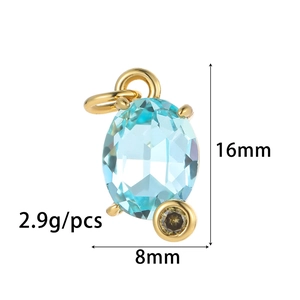 Colgante ovalado de gema azul claro con engaste dorado y circonita para joyería DIY