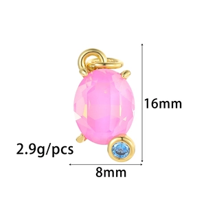 Detalle del colgante de circón rosa óvalo con baño de oro y medidas 16x8mm