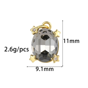 Detalle del colgante de cristal gris óvalo de 11mm con estrellas doradas para joyería DIY