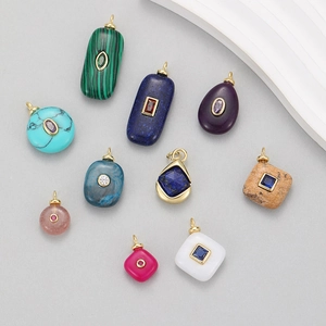 Pendentif Géométrique Minimaliste en Cuivre Plaqué Or Pierre Naturelle Zircon Charme Bricolage pour Collier Bracelet Femme