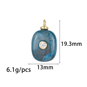 Pendentif ovale en pierre naturelle bleue avec zircone et boucle dorée, 19,3x13mm