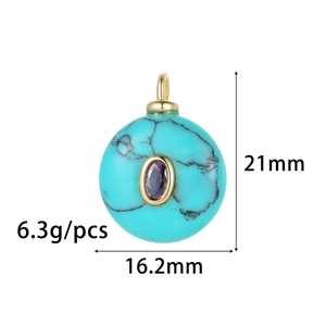 Pendentif boule en turquoise avec pierre violette incrustée et métal doré poli