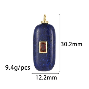 Pendentif en lapis-lazuli avec pierre rouge montrant les dimensions 30,2mm par 12,2mm