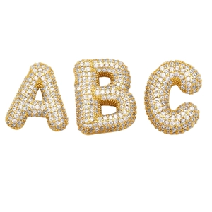 Colgantes de letras burbuja 3D bañados en oro con micro pavé de circón estilo hip-hop
