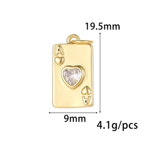 Détail du pendentif As de Cœur doré avec zircon en forme de cœur et dimensions précises