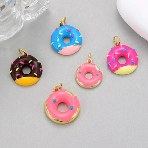 DIY Donut Charms Für Die Schmuckherstellung Messing Emaille Lebensmittelform Anhänger Für Halskette Armband Ohrringe Zubehör Damen Schmuck