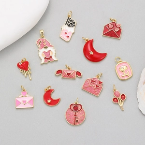 Koperen Vergulde Emaille Hart Maan Enveloppe Charms Voor DIY Sieraden Maken Zoete Stijl Valentijn Hanger Voor Dames