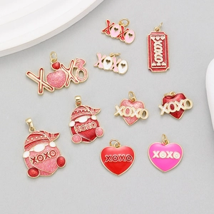 Valentine's Day DIY Heart Gnome Pendants Gold Plated Copper Enamel XOXO Charms For Handmade Necklace Bracelet Jewelry Making
