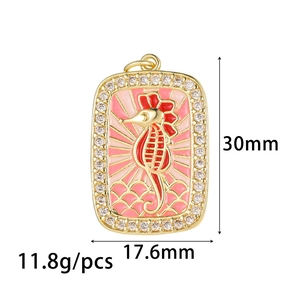 Gold seahorse tarot necklace pendant with pink enamel and sparkling zircon stones