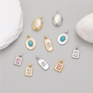 Vintage Copper Pendant Inlaid Turquoise Zirconia White Mother Of Pearl Retro Geometric Electroplated Jewelry DIY Accessory