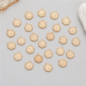 Hexagonal Initial Letter Pendants Copper Gold Plated DIY Jewelry Making Alphabet Charms For Necklace Bracelet Earrings
