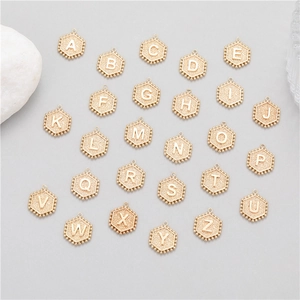 Set of 26 hexagonal 14K gold-plated letter pendants for DIY jewelry making