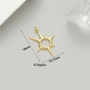 Macro view of 18k gold plated star pendant with 18mm height and 10.12mm width specs