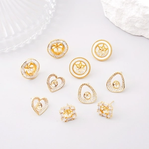 Componenti per Orecchini Geometrici a Cuore in Rame Placcato Oro 14K Con Perno in Argento Sterling 925 Strass Accessori per Gioielli Fai-da-te