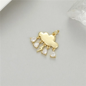 14K gold plated cloud pendant with sparkling zircon water drops and lightning bolt charm