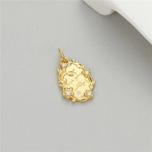 Vintage 14K gold-plated oval pendant with floral relief and love you wildly engraving