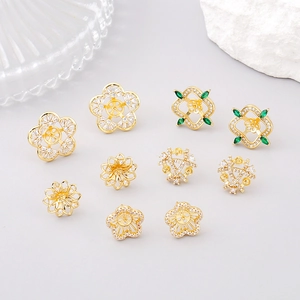 Copper Zirconia Clover Floral Ear Studs With 925 Sterling Silver Post Semi-Finished DIY Pearl Mount Earrings For Women