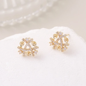 S925 sterling silver four-leaf clover earrings with zircon pavé on white stone