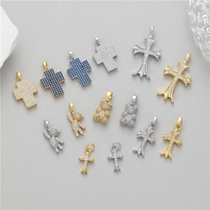 Zircon cross and bear charms in gold and silver finish for DIY jewelry making