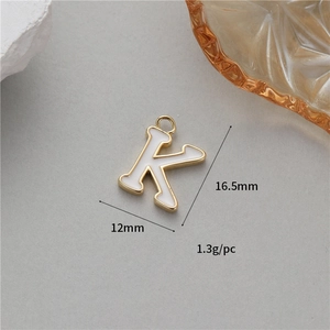 Golden alloy letter K pendant with white enamel for DIY necklaces and jewelry making
