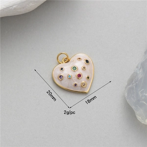 Detail of 20mm heart pendant with colorful zircons and iridescent inlay for DIY jewelry