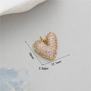 Macro view of a 18mm pink zircon heart pendant with dimensions and weight specs