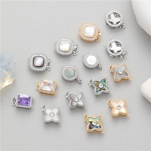 Fermoirs Connecteurs De Bijoux DIY En Cuivre Zircone Coquillage Pour Collier Bracelet Trèfle À Quatre Feuilles Papillon Rond Carré Apprêts De Bijoux