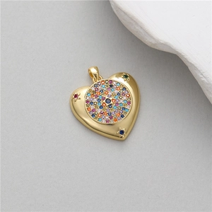Exquisite gold heart pendant with colorful zircon micro-pave and star accents