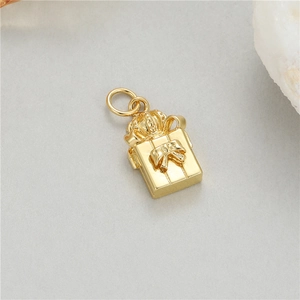 14K vergoldeter Kronen-Geschenkbox-Anhänger mit Schleife für DIY Schmuckherstellung