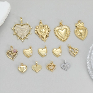 Pendentifs Cœur en Cuivre pour la Fabrication de Bijoux Or Micro Pavé Zirconia Mom Love Mama DIY Collier Bracelet Charms Pendentifs