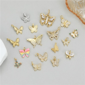 Fashion Copper Bow Butterfly Zirconia Pendant Elegant Gold Silver DIY Jewelry Making Necklace Bracelet Accessory For Women