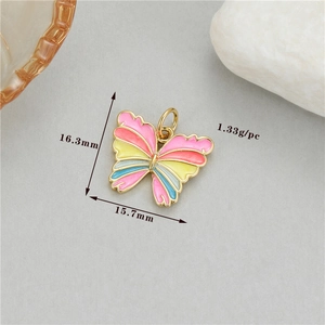Detailed view of colorful butterfly pendant with dimensions 16.3mm by 15.7mm and 1.33g weight