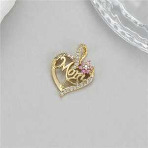Pendentif cœur Mom doré avec fleur rose et cristaux micro-pavés pour bijoux DIY