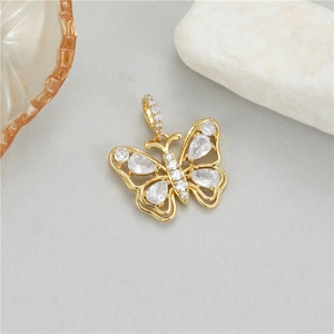 Elegant gold-plated butterfly pendant featuring sparkling white zircon stones in hollow design