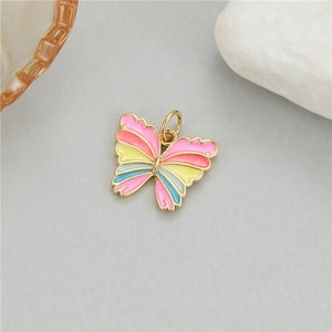 Colorful enamel butterfly pendant with gold finish for necklaces and DIY jewelry making