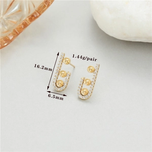 Details zu 14K vergoldeten Zirkon-Büroklammer-Ohrringbasis für DIY-Perlenmontage 16,2 mm