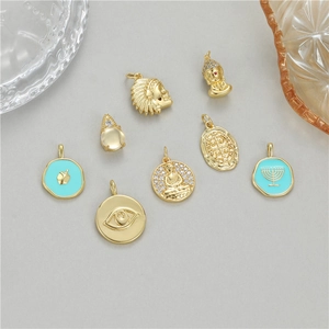 Pendentifs variés plaqués or 14K avec motifs Bouddha, Hamsa et relief pour bijoux DIY