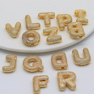 Golden micro-pave zircon letter charms for DIY necklaces featuring V L T P I O Z B J Q D U F R