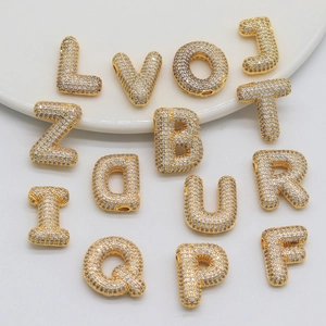 3D gold-plated letter pendants with cubic zirconia inlay for DIY fashion necklaces