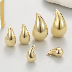 Polished 14K gold plated teardrop stud earrings in large and small sizes for women