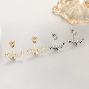Elegant gold and silver heart earrings with white and black enamel and zircon stones